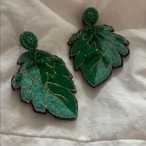 Green Beaded Leaf Earrings | Olivia Dar Tropical Statement